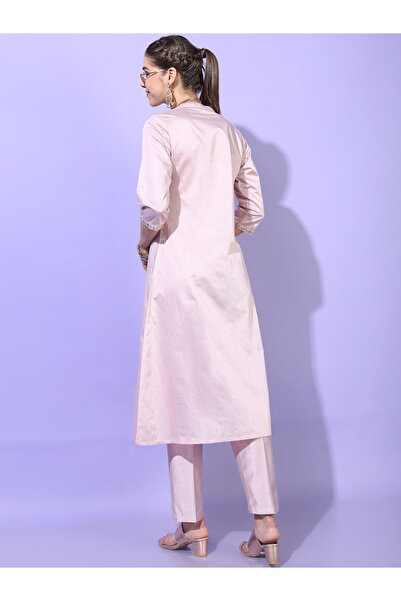 Vishudh By Styli Women Pink Embroidered Kurta Set with Trousers