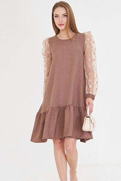 armonika Women's Mink Sleeve Tulle Ruffle Dress Arm-25Y 001038