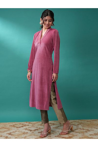Vishudh By Styli Women Pink V Neck Long Sleeves Gotta Patti Kurta