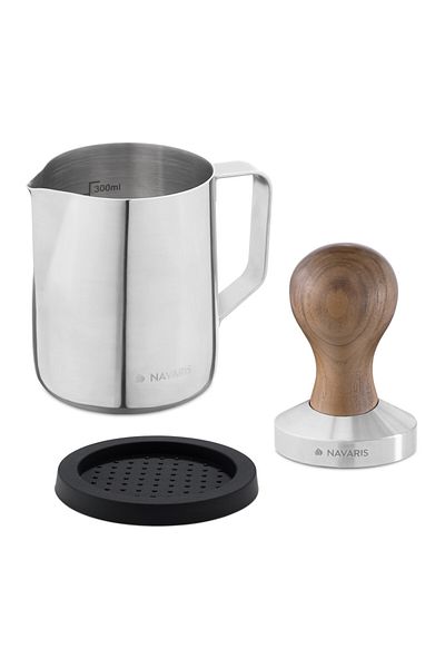 Navaris Set polonic și clește de gătit din oțel inoxidabil cu mâner din nuc, 51 mm, Covoras, 53238.01.02