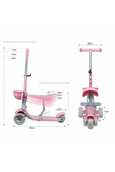 ACTION ONE Trotineta Kinder XS 3 in 1 cu roti luminoase, roz