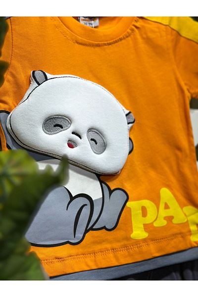 MİNYON BABY Panda Detailed Printed Men's Bottom Top Set
