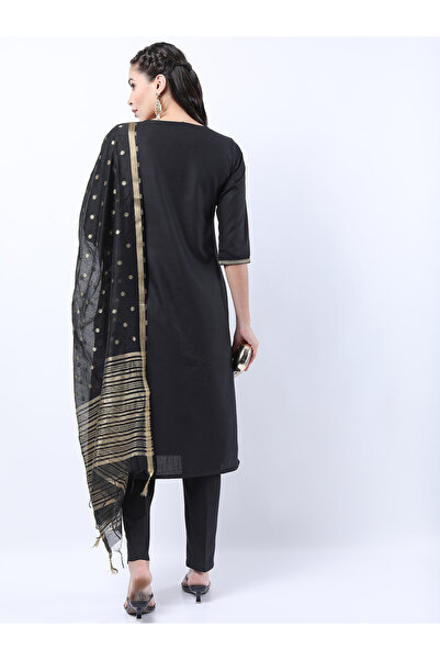 Vishudh By Styli Women Black Printed Kurta Set with Dupatta