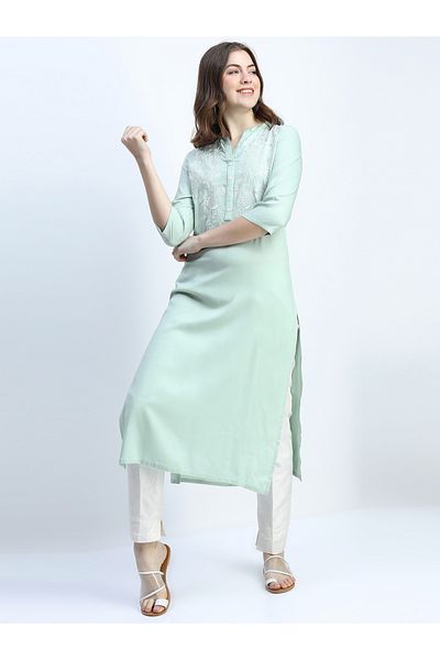 Vishudh By Styli Women Green Floral Embroidered Kurta