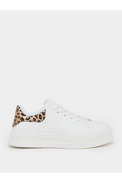 Styli Animal Print Trim Round Toe Lace-Up Sneakers