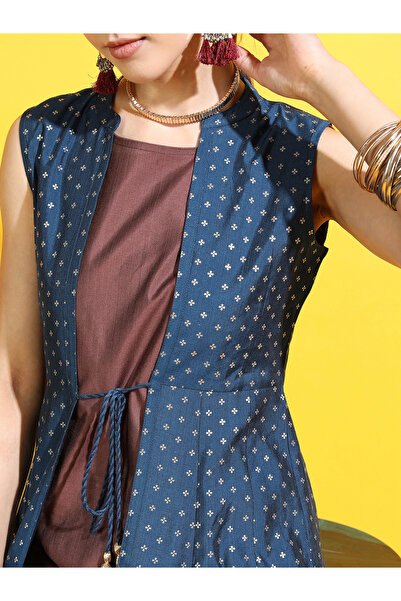 Vishudh By Styli Women Printed Kurta with Trouser & Jacket Set