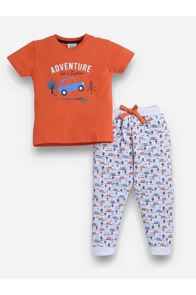 Victor and Jane By Styli Graphic Print T-Shirt and All-Over Printed Pyjama Set