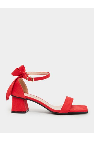 Styli Back Bow Detail Ankle Strap Block Heel Sandals