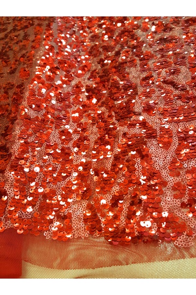 Safir Kumaş Abiyelik Kırmızı Payet Kumaş Top Sonu 2.10 Metre