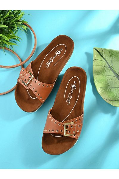 Fresh Feet By Styli Rivet Detail Buckle Strap Mia Orthopedic Sandals