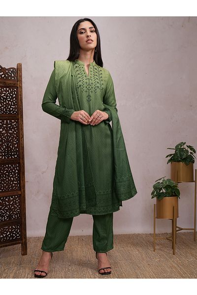 Vishudh By Styli Women Green Printed Kurta Set with Dupatta