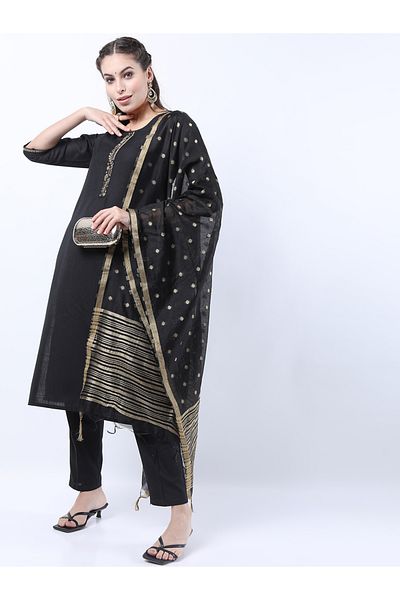 Vishudh By Styli Women Black Printed Kurta Set with Dupatta