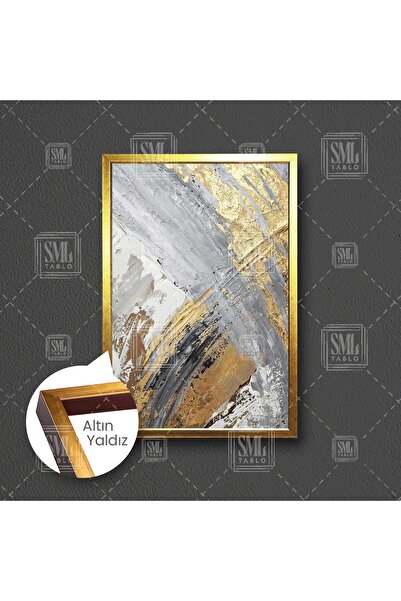SML TABLO Soyut Modern Altın Mermer Abstract Gold Lüks Dekor Çerçeveli Dikey ...
