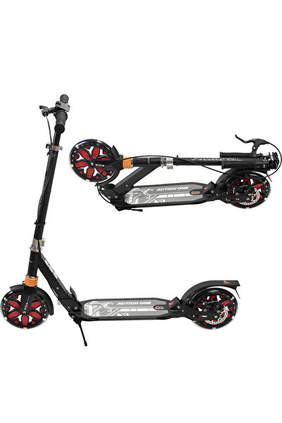 ACTION ONE Trotineta Pliabila Desire cu doua amortizoare, roti luminoase si frana pe disc, negru