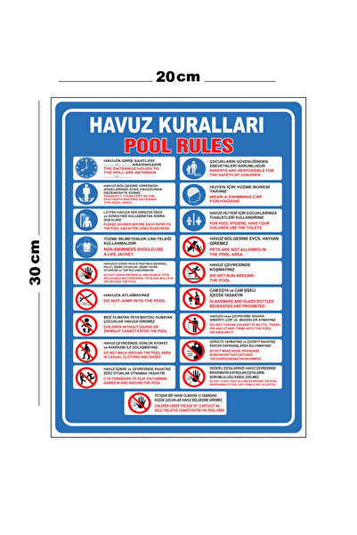 Lucena Metal Havuz Kuralları 20cm x 30cm A4 Büyüklüğünde Uyarı Levhası Yönlen...