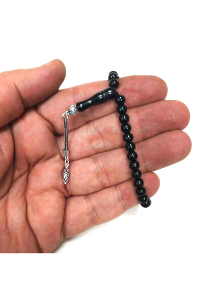OltutaşıMarket Gümüş Püsküllü Mini Gürcistan Oltu Tesbih 5,5 mm