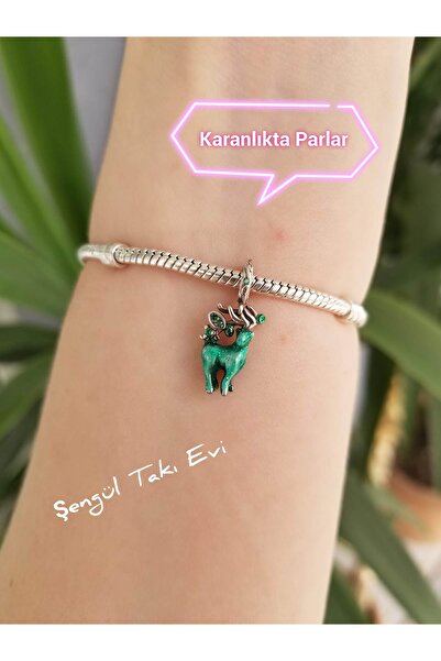 şengül takı evi Gümüş 2024 Yeni Charmlar Karanlıkta Parlayan Geyik Karaca Cey...