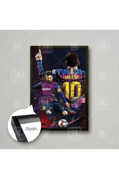 SML TABLO Lionel Messi Barselona Futbol Leo Fc Barcelona Çerçeveli Dikey Kanv...