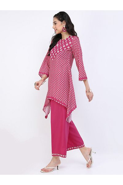 Vishudh By Styli Women Pink Printed Kurta with Trousers