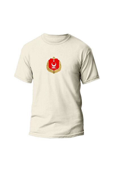 Tilki Shop BOZKURTLU TÜRKİYE DEVLET ARMASI - Özel Tasarım Ekru Tişört