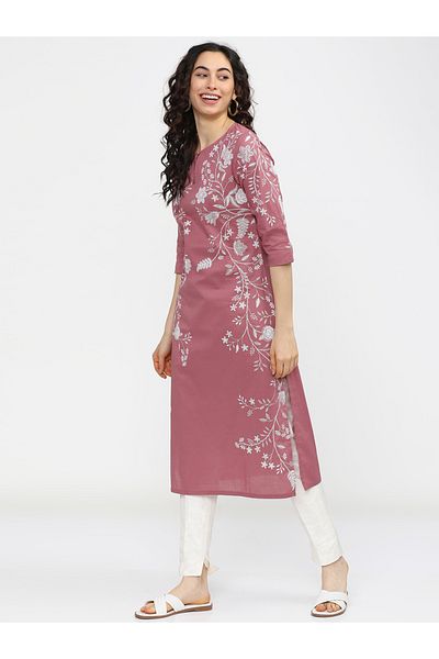 Vishudh By Styli Woman Pink Floral Printed Keyhole Neck Kurta