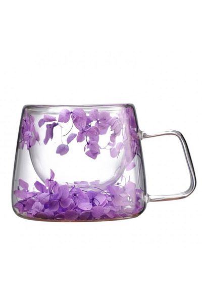 ECARLA Dried Flower Mug, Double Walled, Borosilicate Glass, Thermal Insulation, Hydrangea, 180 ml