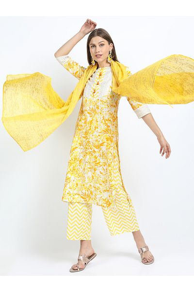 Vishudh By Styli Women Yellow Printed Kurta Set
