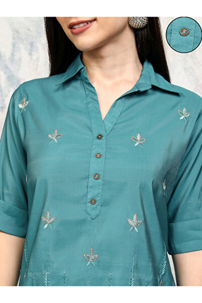 Vishudh By Styli Embroidered Spread Collar Tunic with Trousers Co-Ords