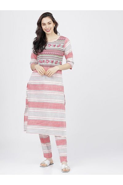 Vishudh By Styli Women Striped Cotton Kurta and Trouser Set