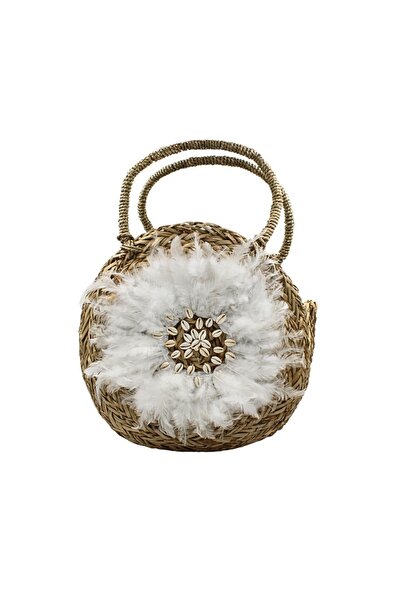 Hoff Interieur Τσάντα Boho από ίνες με κοχύλια και φτερά – Hoff Interieur, λευκή