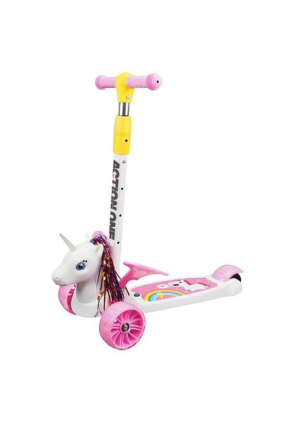ACTION ONE Trotineta Flying Unicorn cu roti luminoase si late, roz
