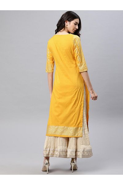 Vishudh By Styli Women Mustard & Gold-Toned Solid Straight Kurta