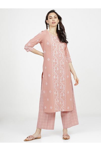 Vishudh By Styli Women Peach-Coloured Ethnic Motifs Printed Kurta