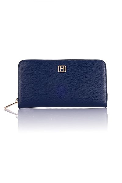 Getcho Mademoiselle Javed Women's Navy Zippered Solid Color Leather Look Large Size Compartment Daily Wallet Model