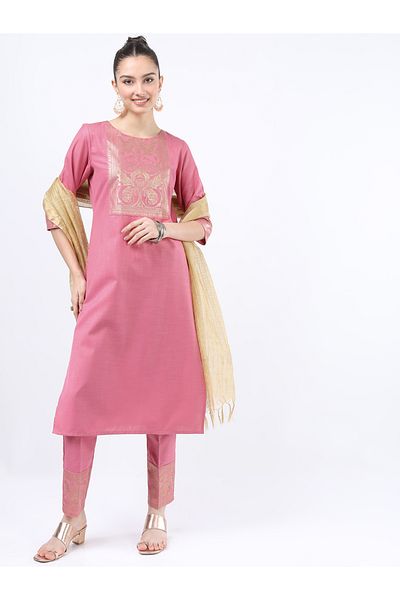 Vishudh By Styli Women Pink Printed Kurta Set with Dupatta