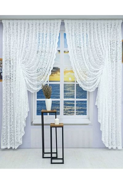 Artper Perdeniz Gathered 2 Wings Tulle Background Curtain Off White