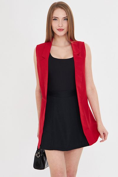 armonika Women's Red Collar Long Vest ARM-20K001024