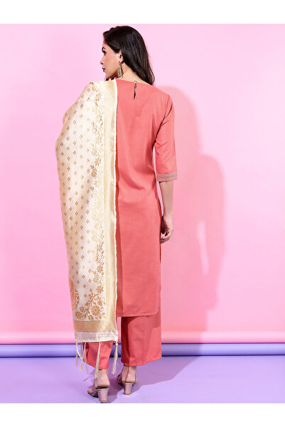 Vishudh By Styli Pink Embroidered Kurta Set with Dupatta
