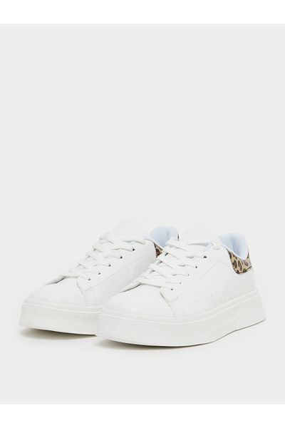 Styli Animal Print Trim Round Toe Lace-Up Sneakers