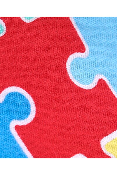 Babyhug Babyhug 100% Cotton Knit Half Sleeves Romper Puzzle Print - Blue