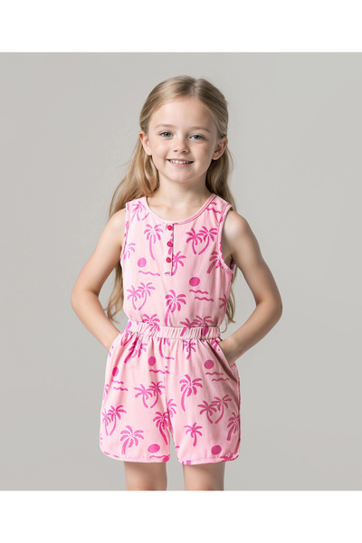 Primo Gino Primo Gino Jumpsuit with Beach Theme Print - Pink