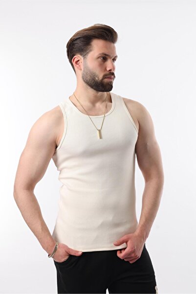 Miron Beige Men's Ribbed Cotton Lycra & Undershirt - 2505