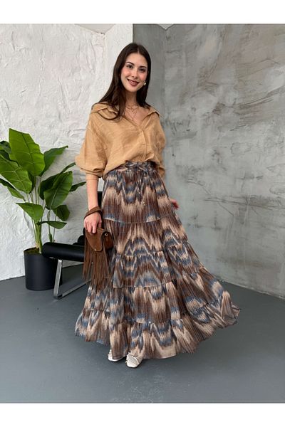 Elif Özbey Butik Кафява пола с етнически шарки