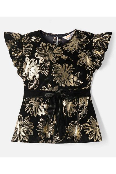 Primo Gino Primo Gino Velour All-Over Printed Partywear Suit Set - Black & Golden
