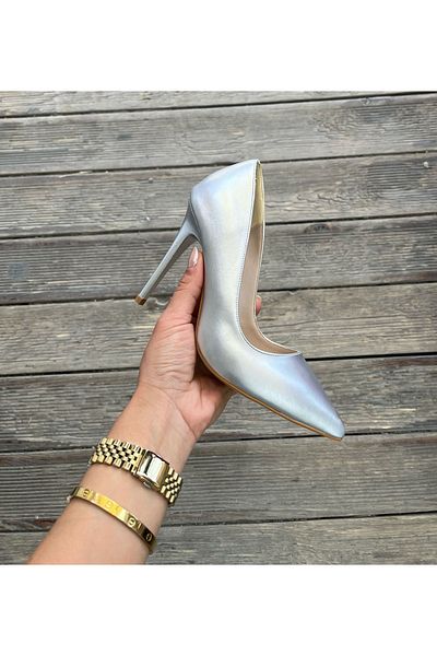 sweet girl Women's Lame Silver Matte Thin High Nail Heels 9-10 Pointed Toe Casual Stiletto Heels