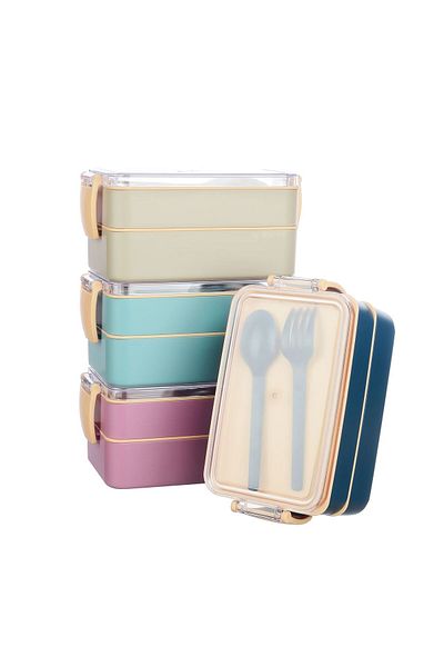 ELDİPA Fely 2 Compartment Lunch Box 400+500 ml with Fork and Spoon Bpa Free