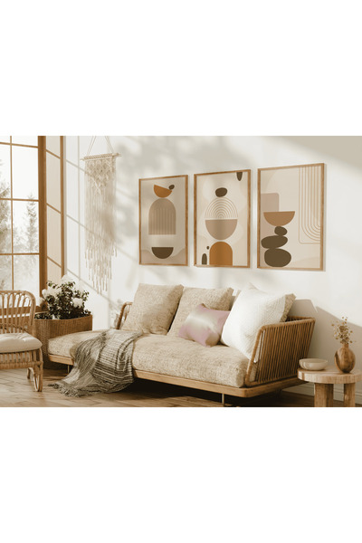 ARTCASTLE 3'lü Ahşap Çerçeveli Tablo Seti Krem