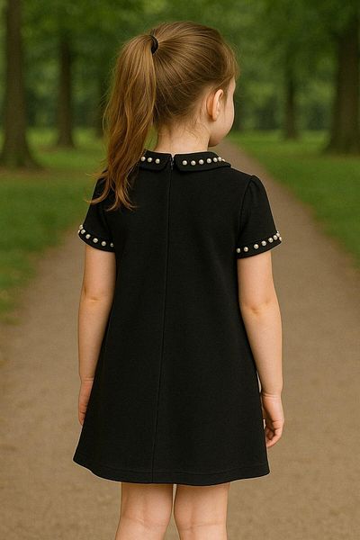 Hilal Akıncı Kids Short Sleeve Girl's Dress Collar and Sleeve Stones