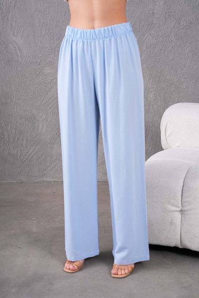 MVStore Women's Elastic Waist Wide Leg Comfortable Fit Linen Trousers