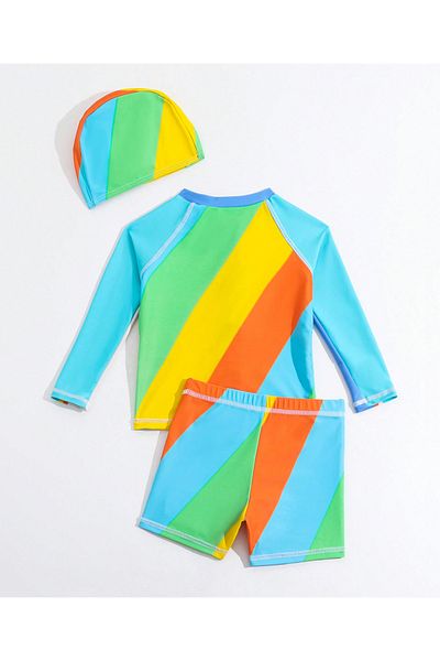 SAPS SAPS Striped Quick Drying Zip Through Full Sleeves Sun Top & Swim Shorts Set - Multicolor